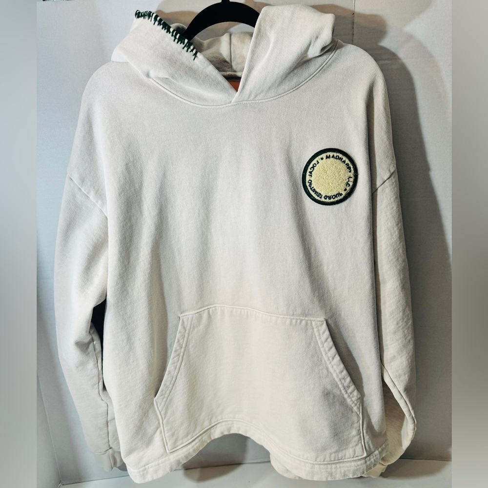 MAD HAPPY Cream Hoodie with Embroidered Logo Size XL